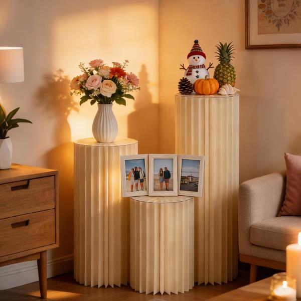 Set of 3 Cylinder Stands for Party 15.7 23.6 31.5 White Foldable Cardboard Display