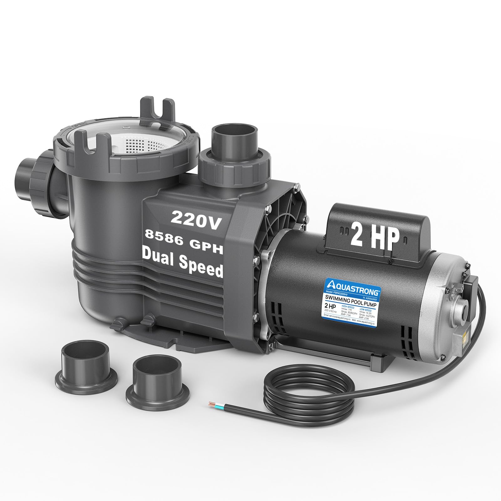 Riptide Series 2 HP Dual Speed Pool Pump 220V 8586 GPH InAbove Ground Grey