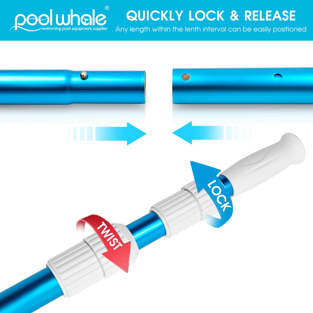 Ft Telescopic 3 Piece Adjustable Swimming Pool Cleaning Pole Blue Anodized Aluminum