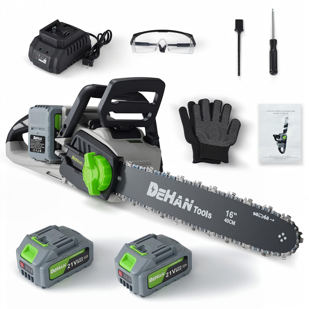 Inch Brushless Electric Chainsaw 2x 4.0Ah 21V Battery Tool-Free Tension Instant Brake
