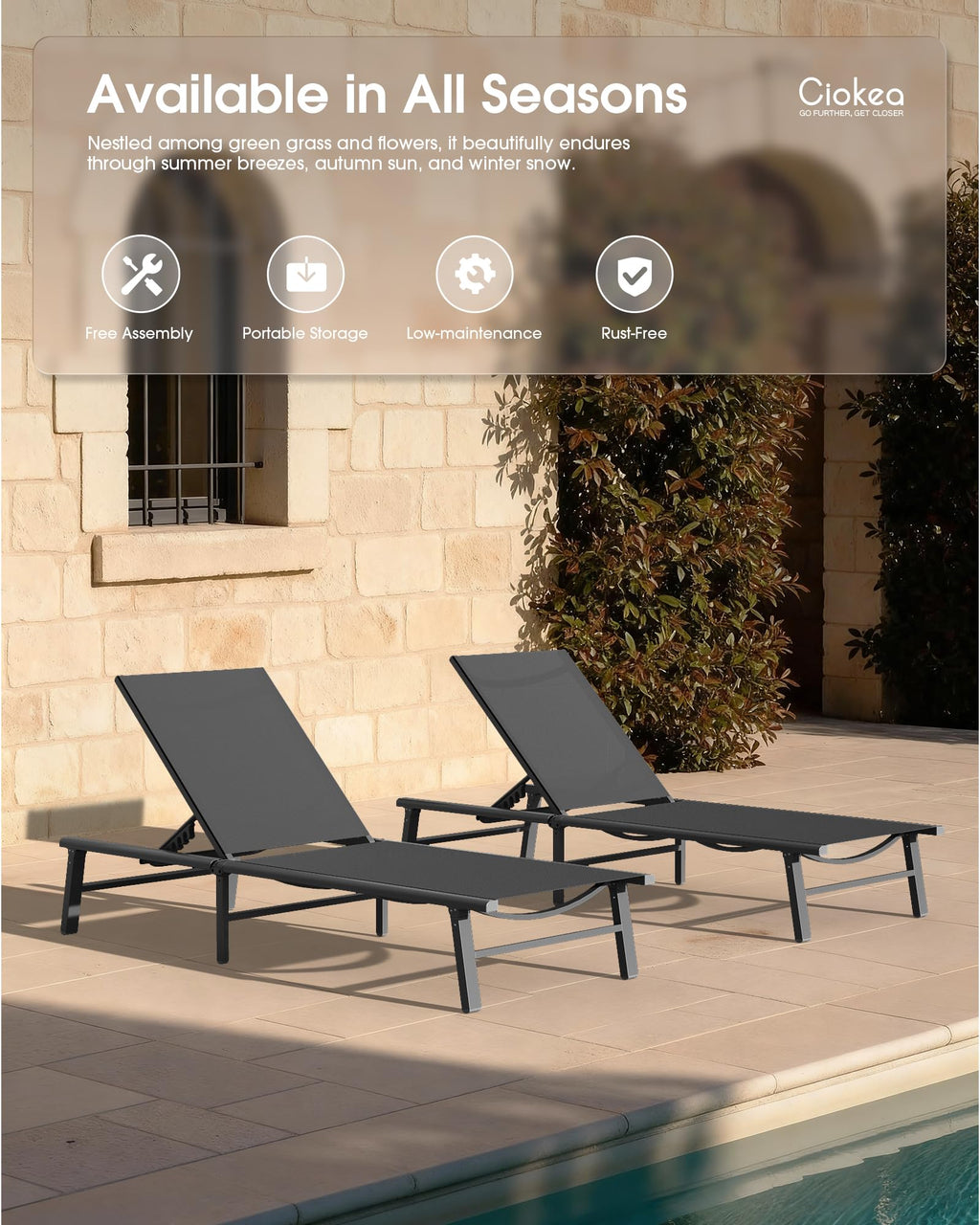 Foldable Outdoor Aluminum Patio Chaise Lounge Chair 5-Position Grey