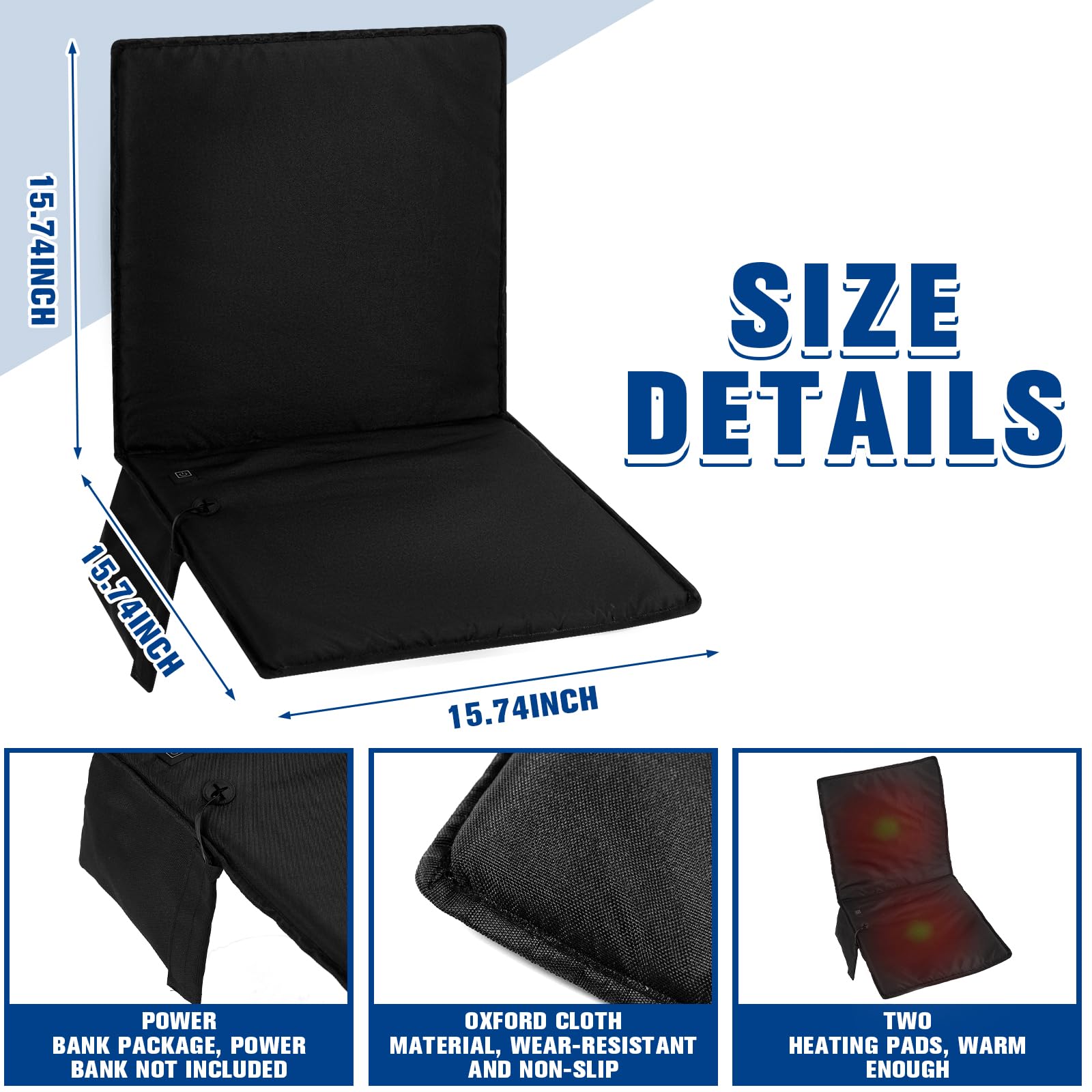 Anglechic 4 Pcs Heated Camping Chair for Adults Include 2 Pcs Camping Chair 2 Pcs Heated Seat Cushion Heating Folding Outdoor Portable Seat with Side Pocket for Patio, Power Bank Not Included