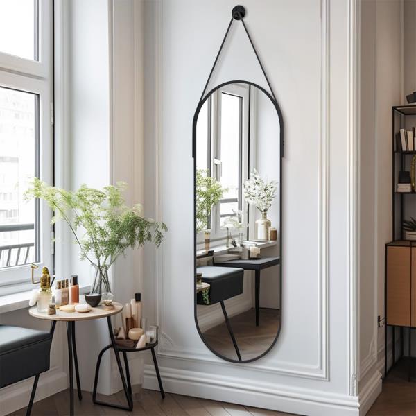 x 16 Oval Full Length Wall Mounted Hanging Mirror Black
