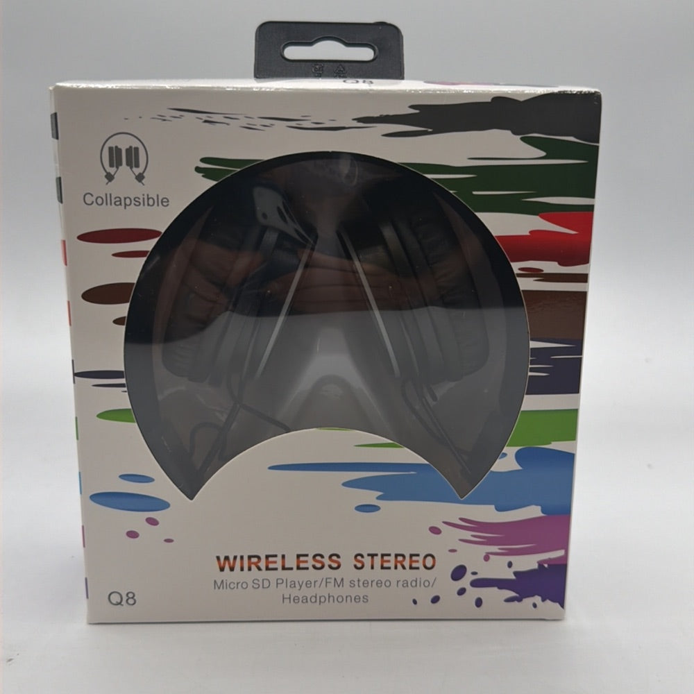 New Q8 Wireless Stereo Micro SD FM Radio Collapsible Headphones