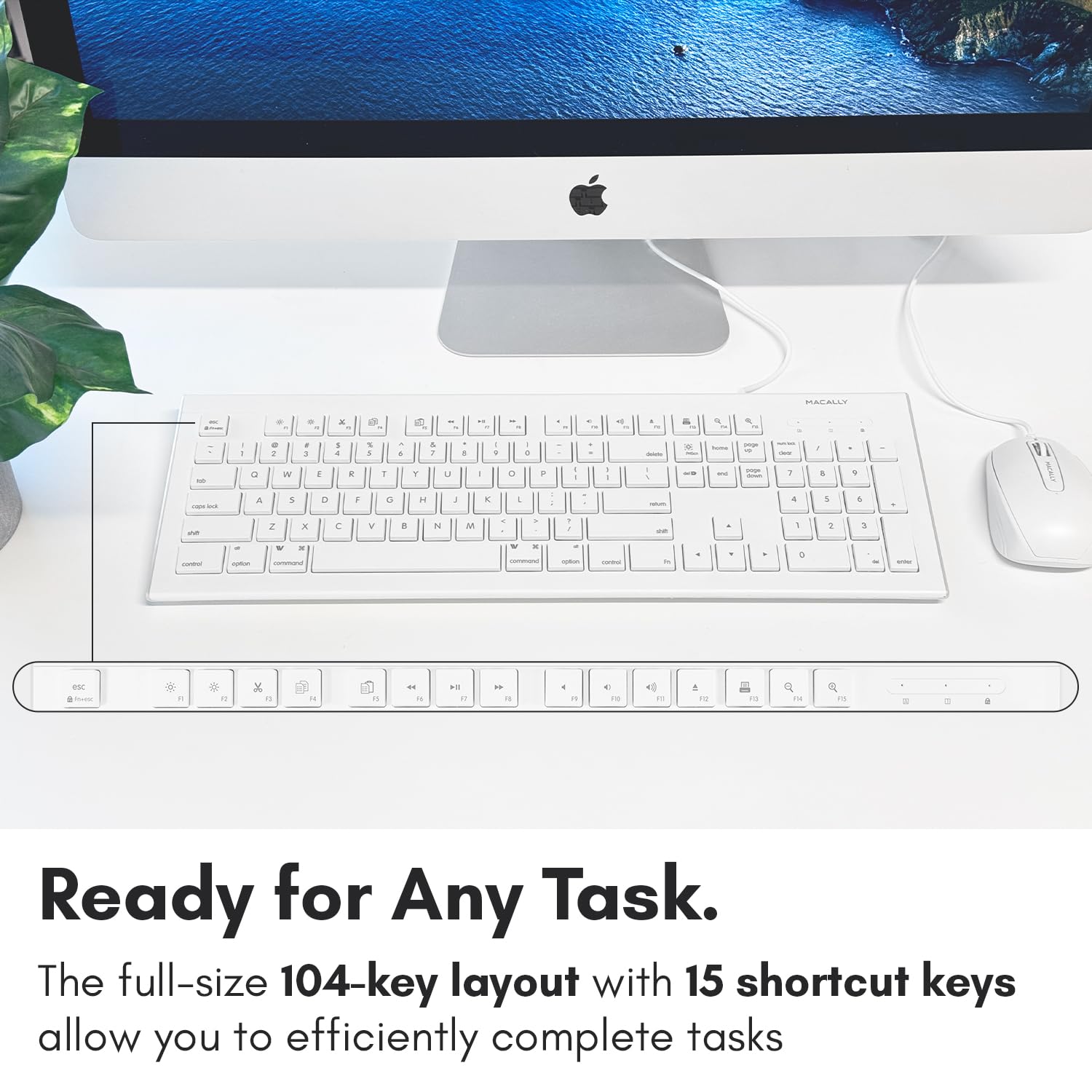 Open-Box New Macally Full Size USB Wired Keyboard with 15 Shortcut Keys for MacPC - Computer Keyboard Retail $24.00