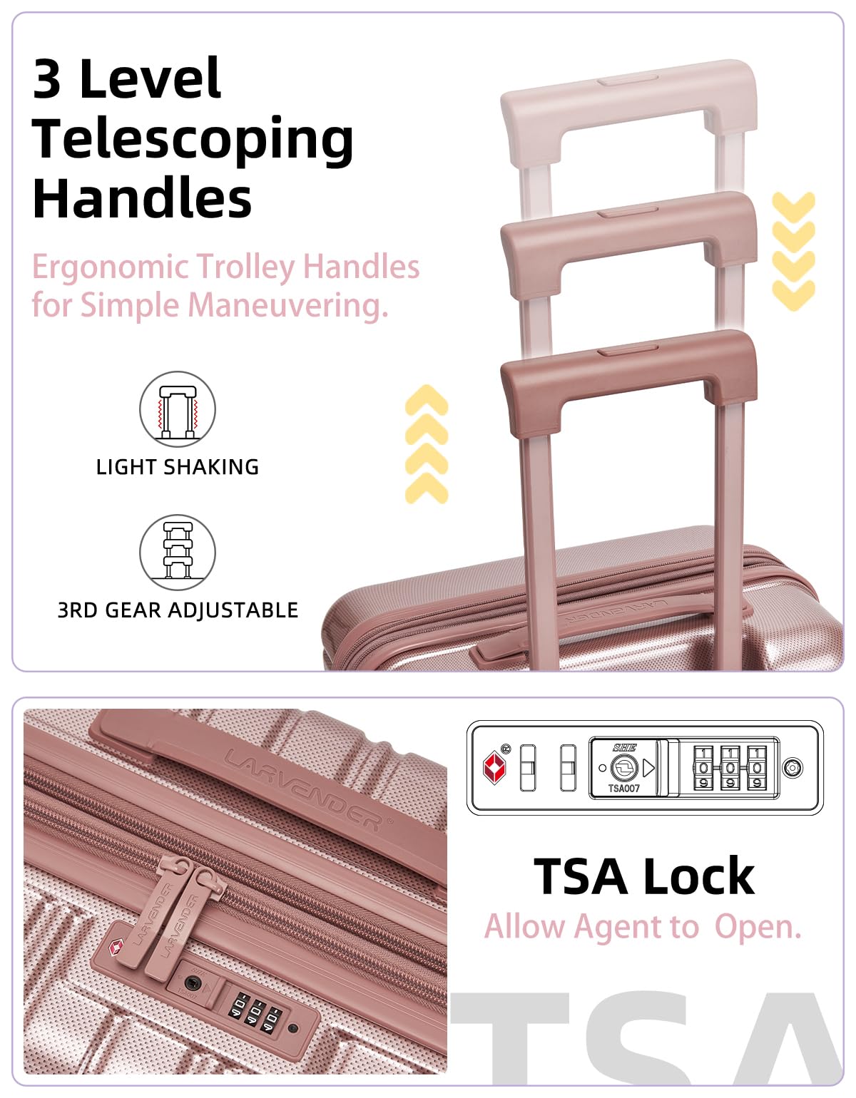 Rose Gold 20 Inch Expandable Hardside Carry On Luggage 22x14x9 with Spinner Wheels TSA Lock Retail $89.00