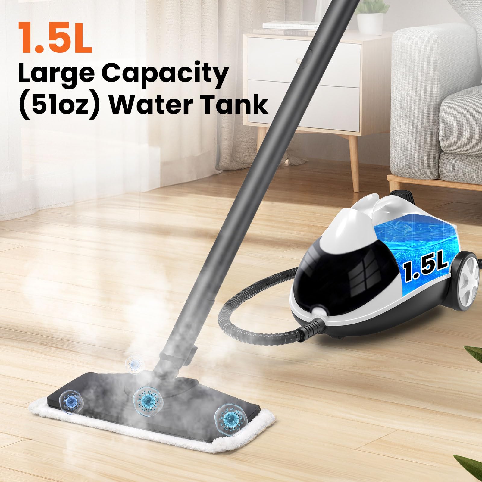Steam Cleaner 1.5L Steamer for Cleaning Fast Heating 6-in-1 Multi-Surface with 8 Accessories UL499 Certified Heavy Duty Steam Cleaner for Home, Car, Floors, Sofas, Tiles, Grout Steam Cleaners Retail $129.00