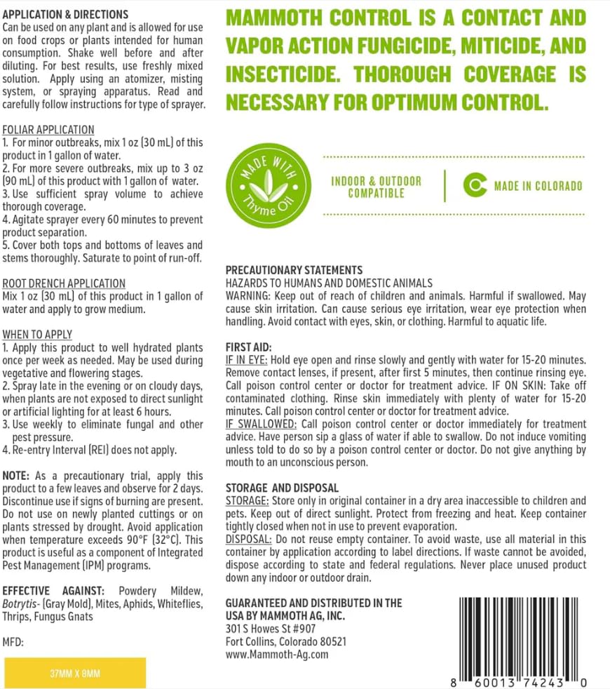 Mammoth Control Triple Action Concentrated Miticide Fungicide Insecticide 1000ml Retail $73.00