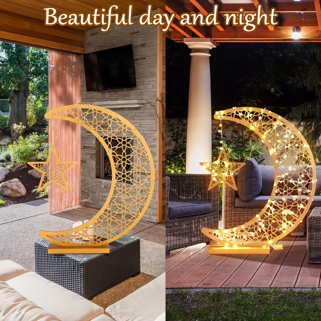 Ramadan Eid Crescent Star Wooden Light Decoration 20x17 Inches