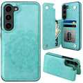 Samsung Galaxy S23 Wallet Flip Case with Card Holder Magnetic Buttons Embossed Flower Pattern Mint