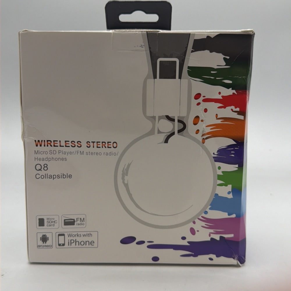 New Q8 Wireless Stereo Micro SD FM Radio Collapsible Headphones