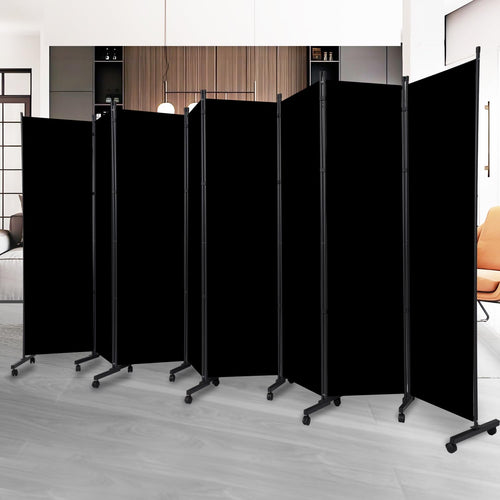 Black Folding Fabric Room Divider Privacy Screen with Lockable Wheels 176L x 72H