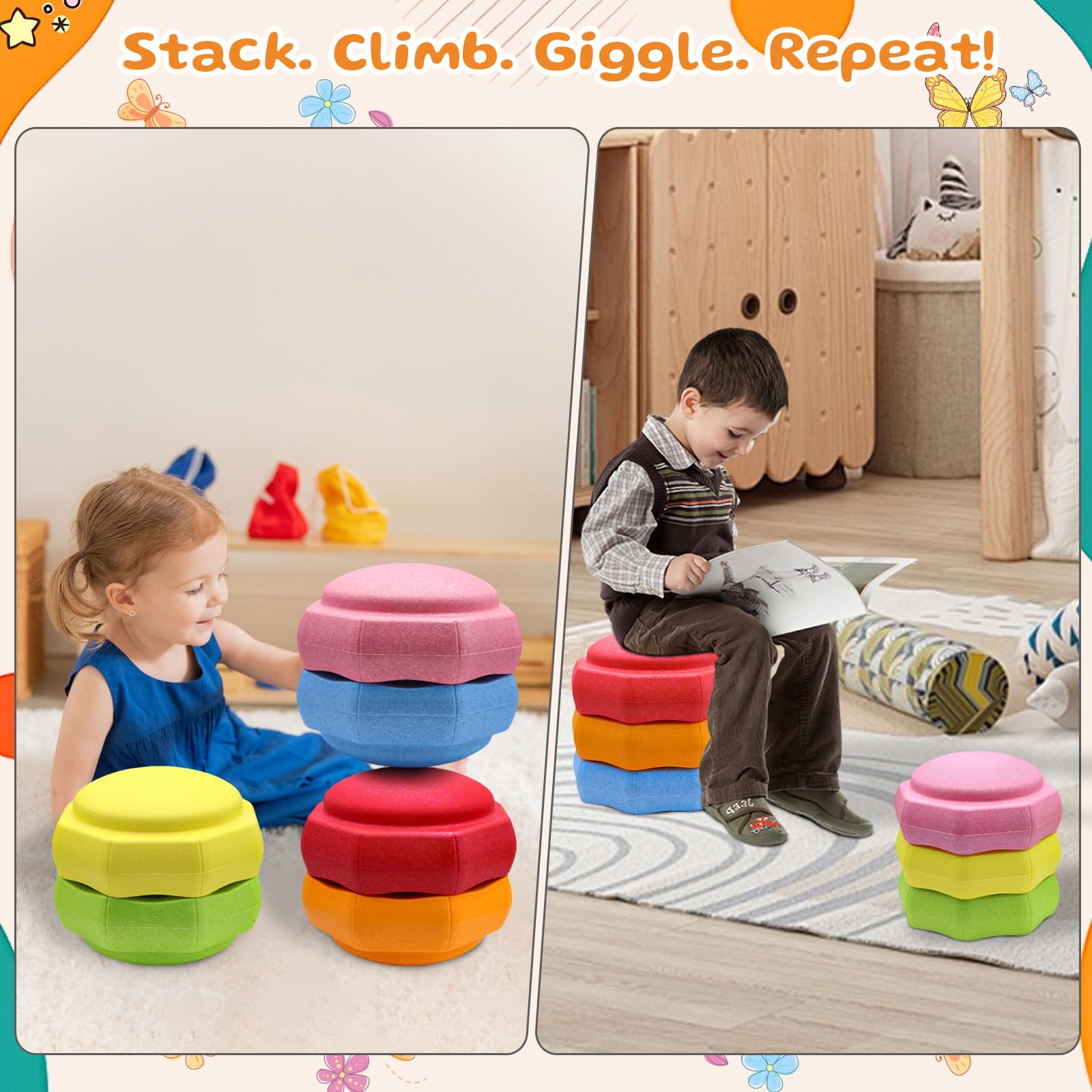 New As-Is joybond 6-Pc. EPP Balance Sensory Stepping Stones - Pastel Rainbow Retail $71.00