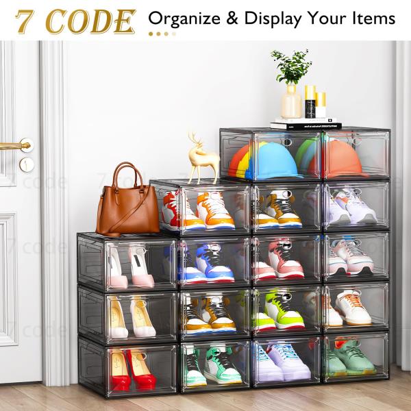 Sturdy Clear Shoe Organizer with Magnetic Door 6-Pack Stackable Storage Box 13.5 x 10.5 x 7.2