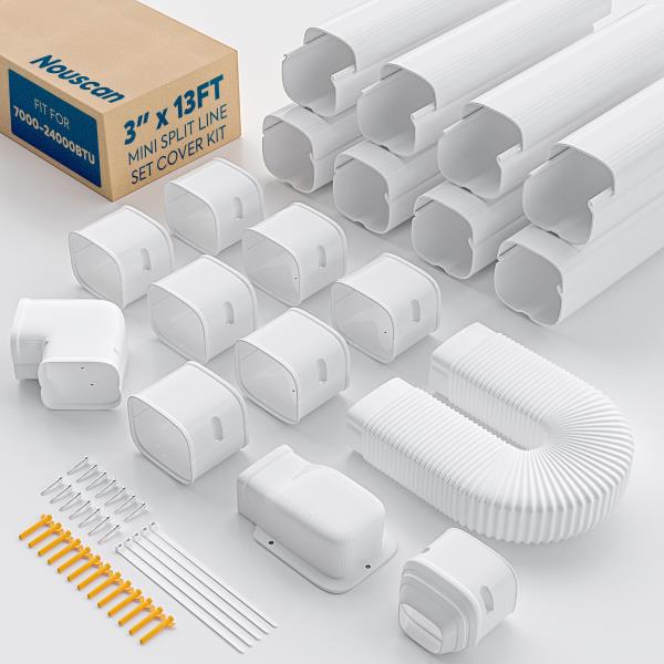 13Ft Mini Split Line Set Cover with Flexible Duct Paintable PP Decorative Kit White