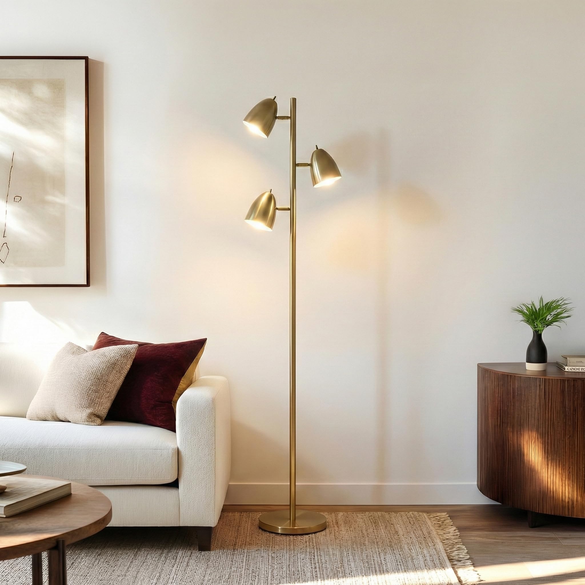 As-Is New Brightech Jacob LED Floor Lamp with Adjustable 3 Light Tree - Antique Brass Retail $99.00
