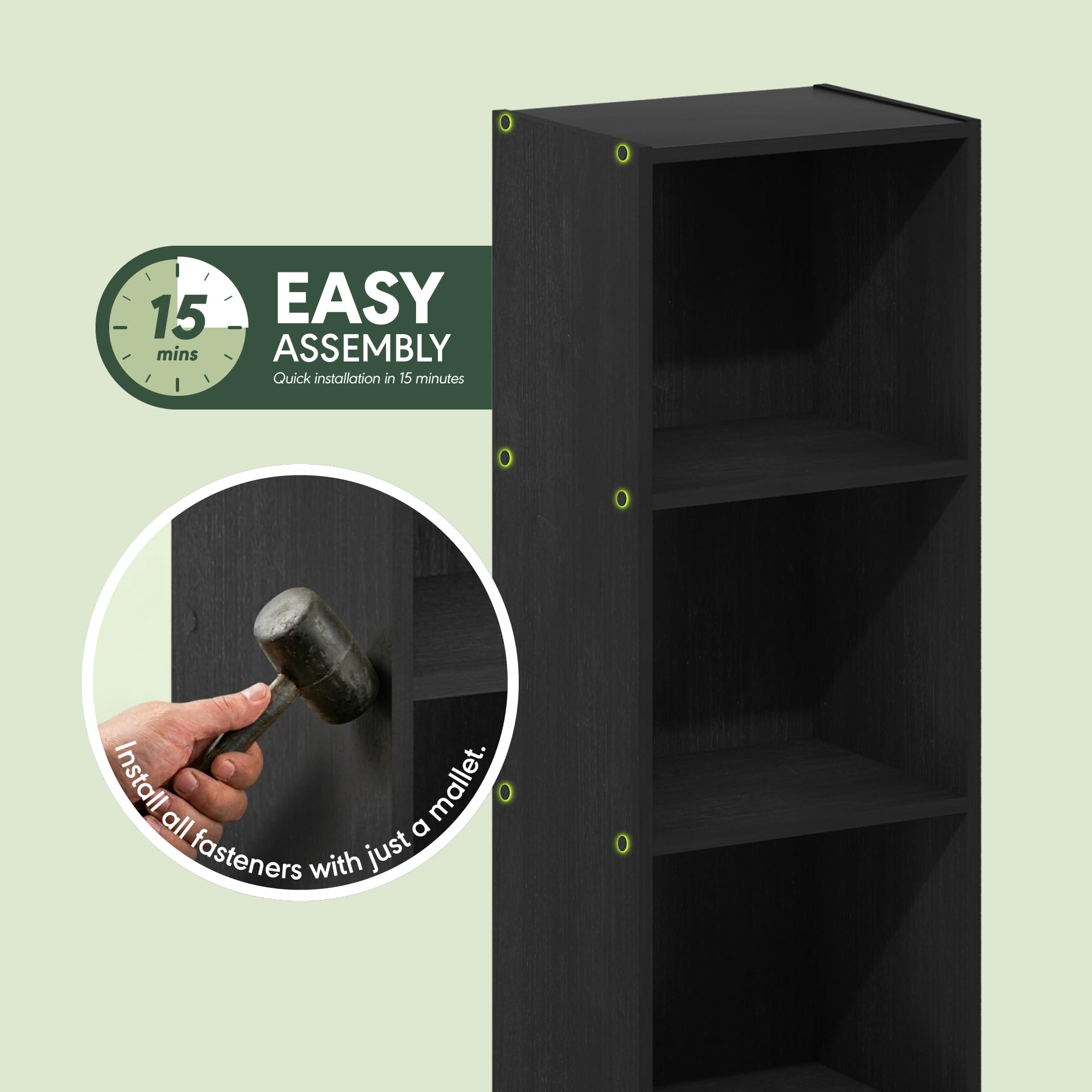 -Tier Open Shelf Bookcase 9.0D x 12.0W x 32.0H Inch Blackwood $25.50