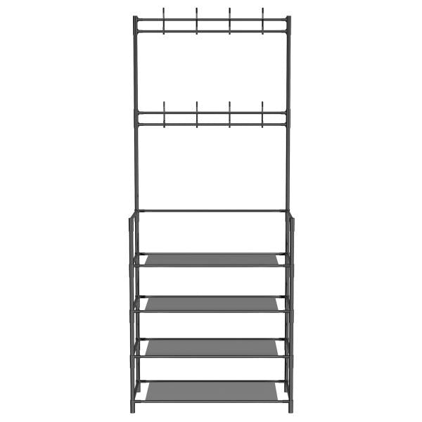 -Tier Space-Saving Hall Tree with Shoe and Hat Rack Waterproof Metal Black