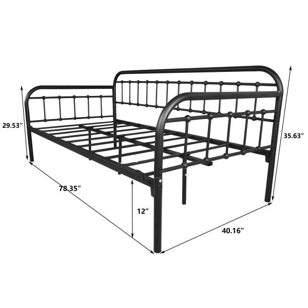 Metal Twin Daybed Frame Black Sanded 78.35L x 40.16W x 35.63H