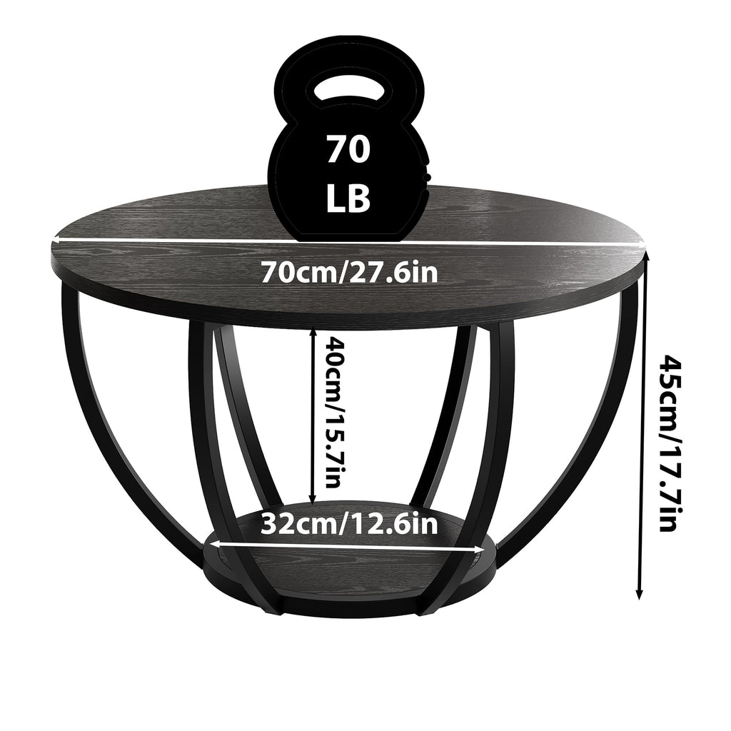 New HOMERECOMMEND Black Round Wooden 2-Tier Coffee Table with Storage Shelves. Retail $65.00