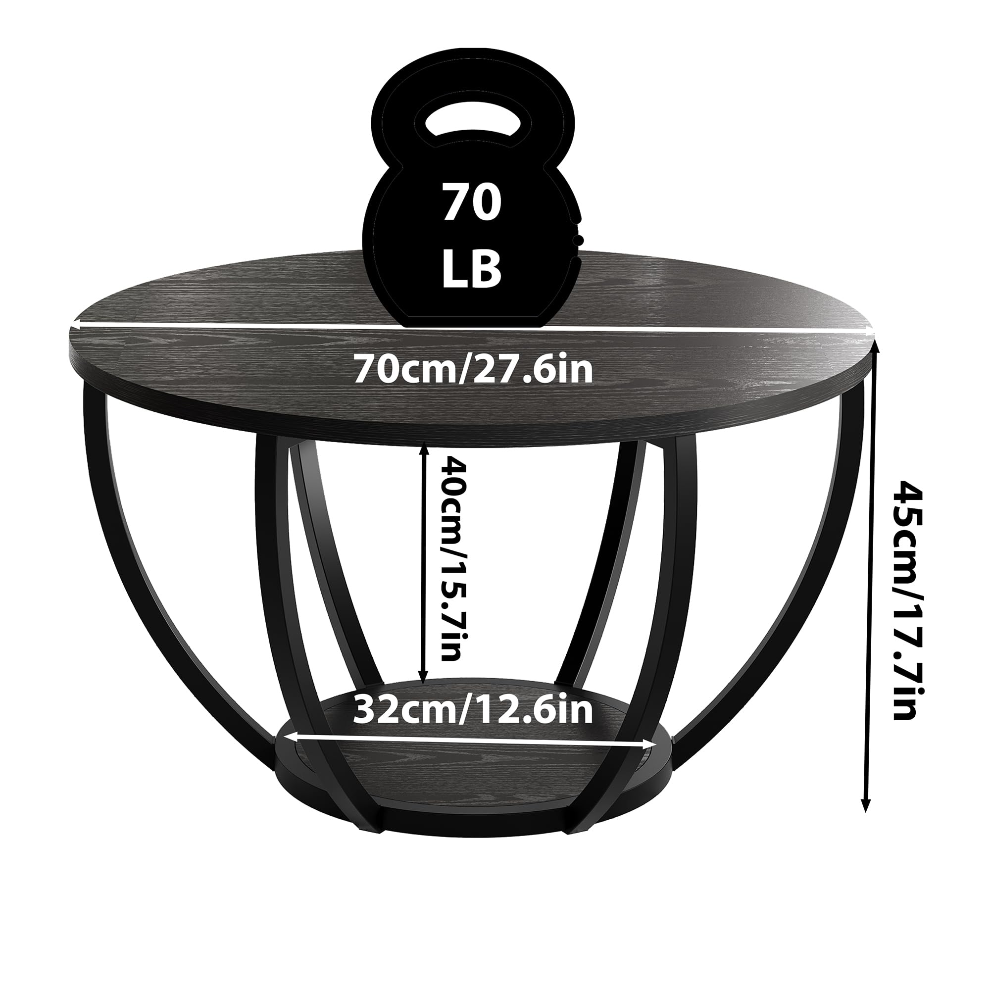 New HOMERECOMMEND Black Round Wooden 2-Tier Coffee Table with Storage Shelves. Retail $65.00
