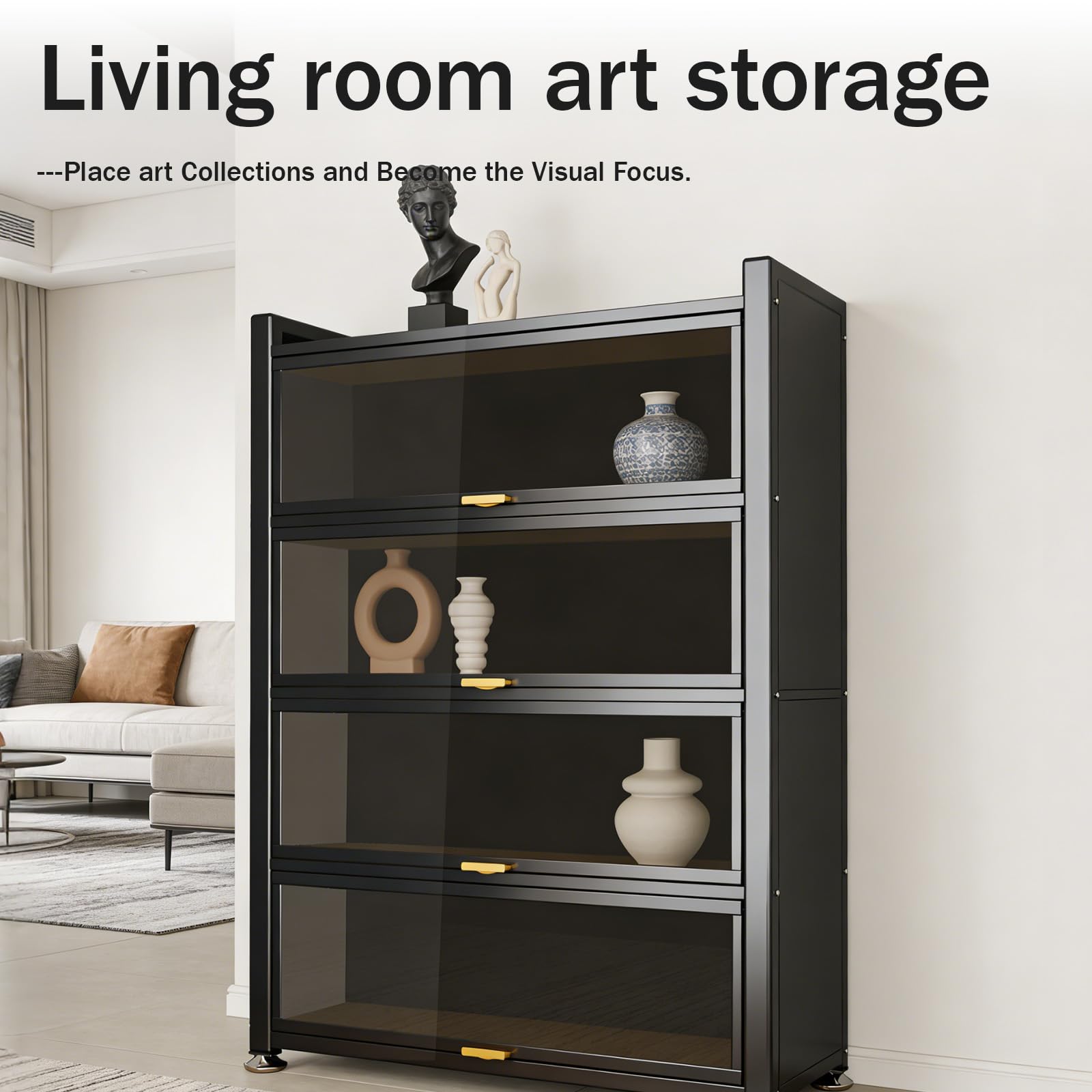 Black 4-Tier Display Cabinet Open Box New Retail $120