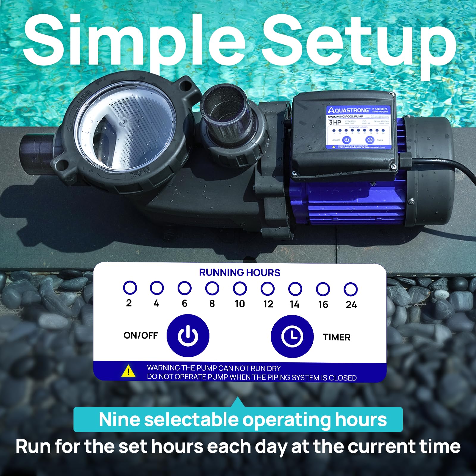 Aquastrong 3HP In/Above Ground Pool Pump with Timer, 115V, 9350GPH, High Flow, Powerful Self Primming Swimming Pool Pumps with Filter Retail $298.00