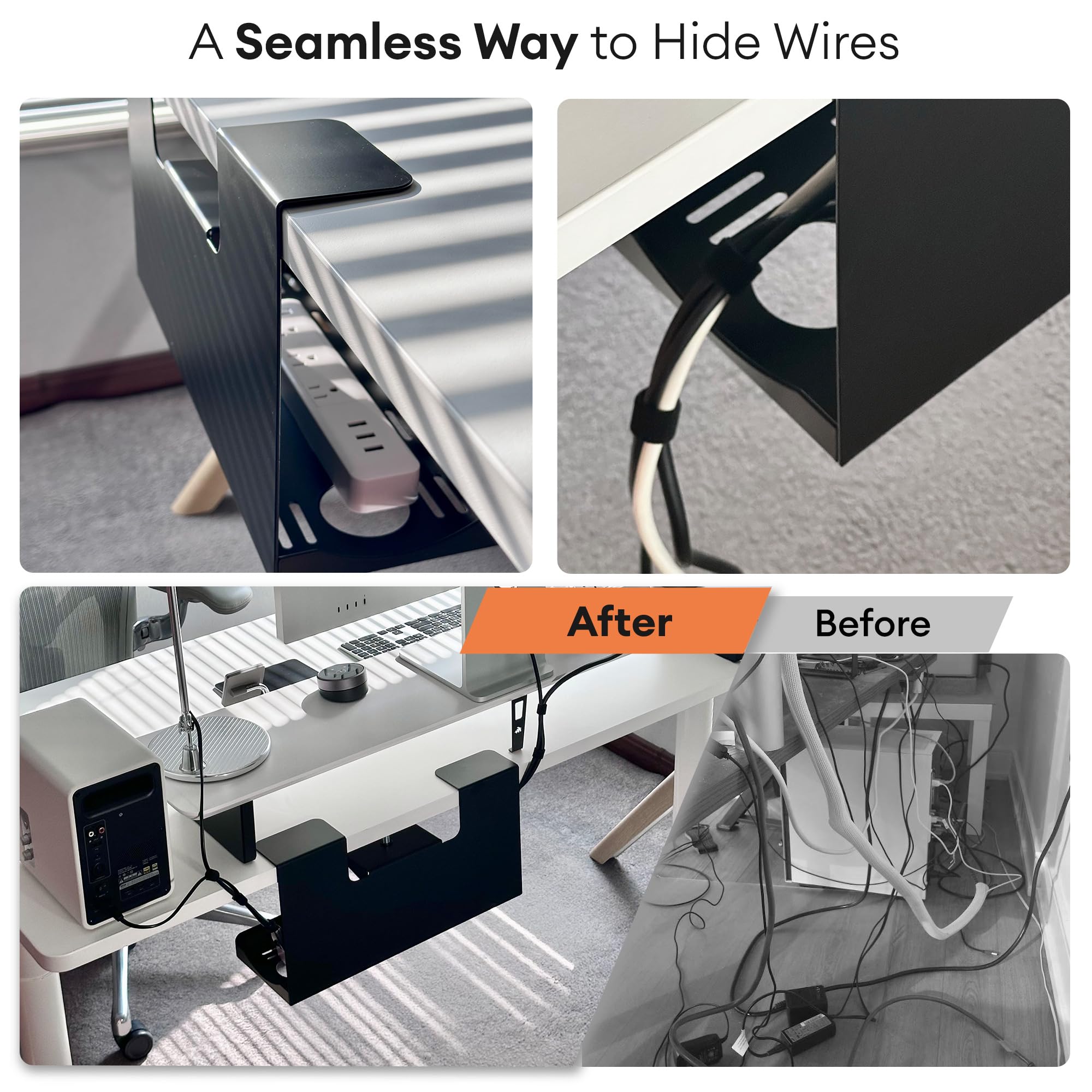 Under Desk Clamp-On Steel Cable Management Tray 17x9 inch Black