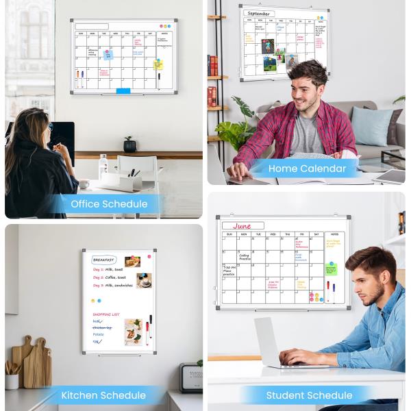 WALGLASS Calendar Whiteboard 24x18 Double-Sided Dry Erase Board for Wall Retail $33.00