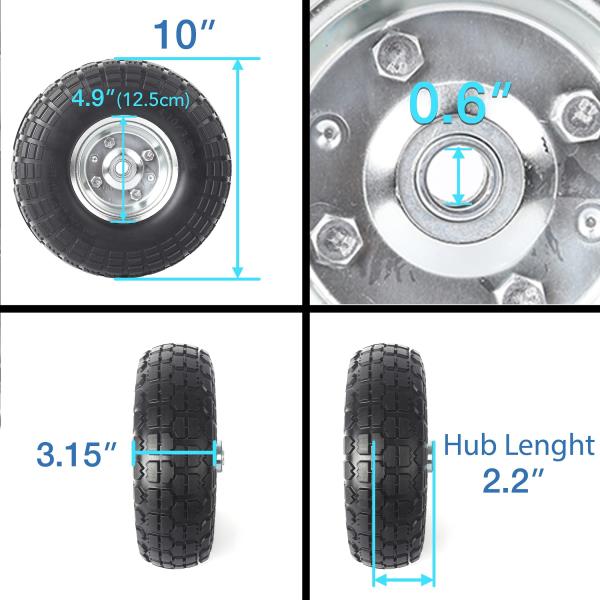 4-Pack 10-Inch Solid Rubber Tire Wheels 4.103.50-4 Flat-Free Replacement 58 Bearings