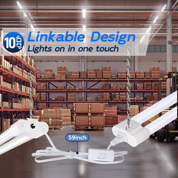 hykolity 10 Pack 4FT Linkable LED Utility Light Fixture, 4400lm, 42W, 5000K Daylight for Workshop, Garage, Hanging or Surface Mount, with Power Cord, ETL Retail $89.00