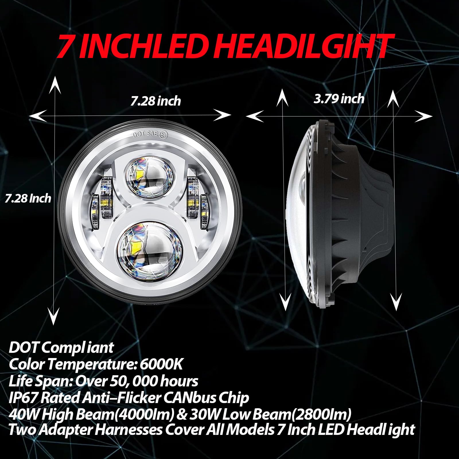 inch Motorcycle LED Headlights 4.5 Fog Passing Lights DOT Kit Chrome for Harley Davidson Retail $89.00