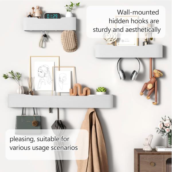 Coat Rack Wall Mount with Hidden Hooks Modern Key Holder Wood Entryway Hook with Shelf for Bedroom Kitchen Hallway Bathroom Designed for Hanging Coats Hats Bags Towels Dog Leashe(White,5 Hooks) Retail $36.00