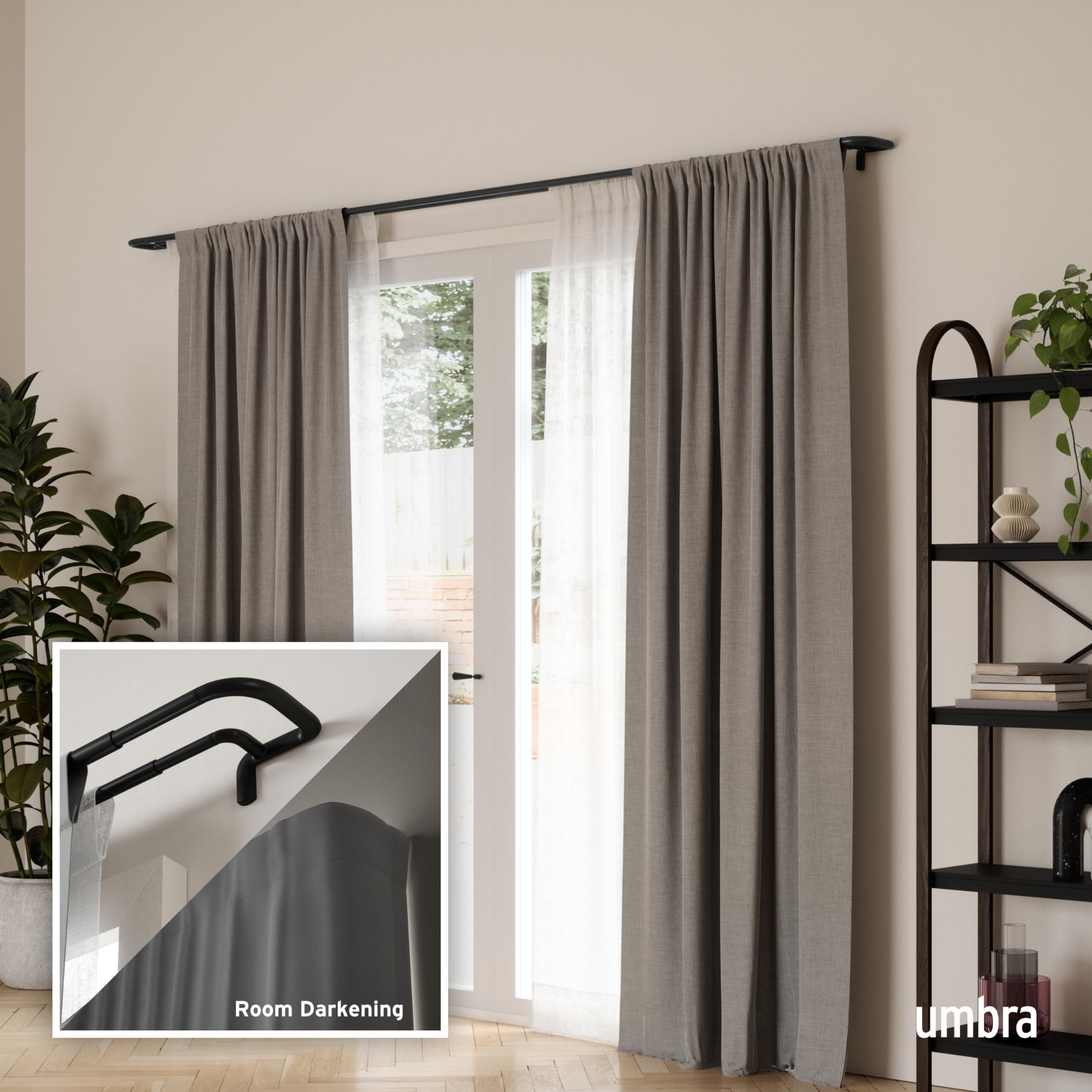 Double Curtain Rod Set for Blackout Panels Black 66-144  Matte-Nickel 48-88