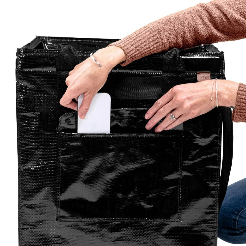 Black 90L Polypropylene Modern Rectangle Rolling Hauler Bag Laundry Hamper 24x18x14in