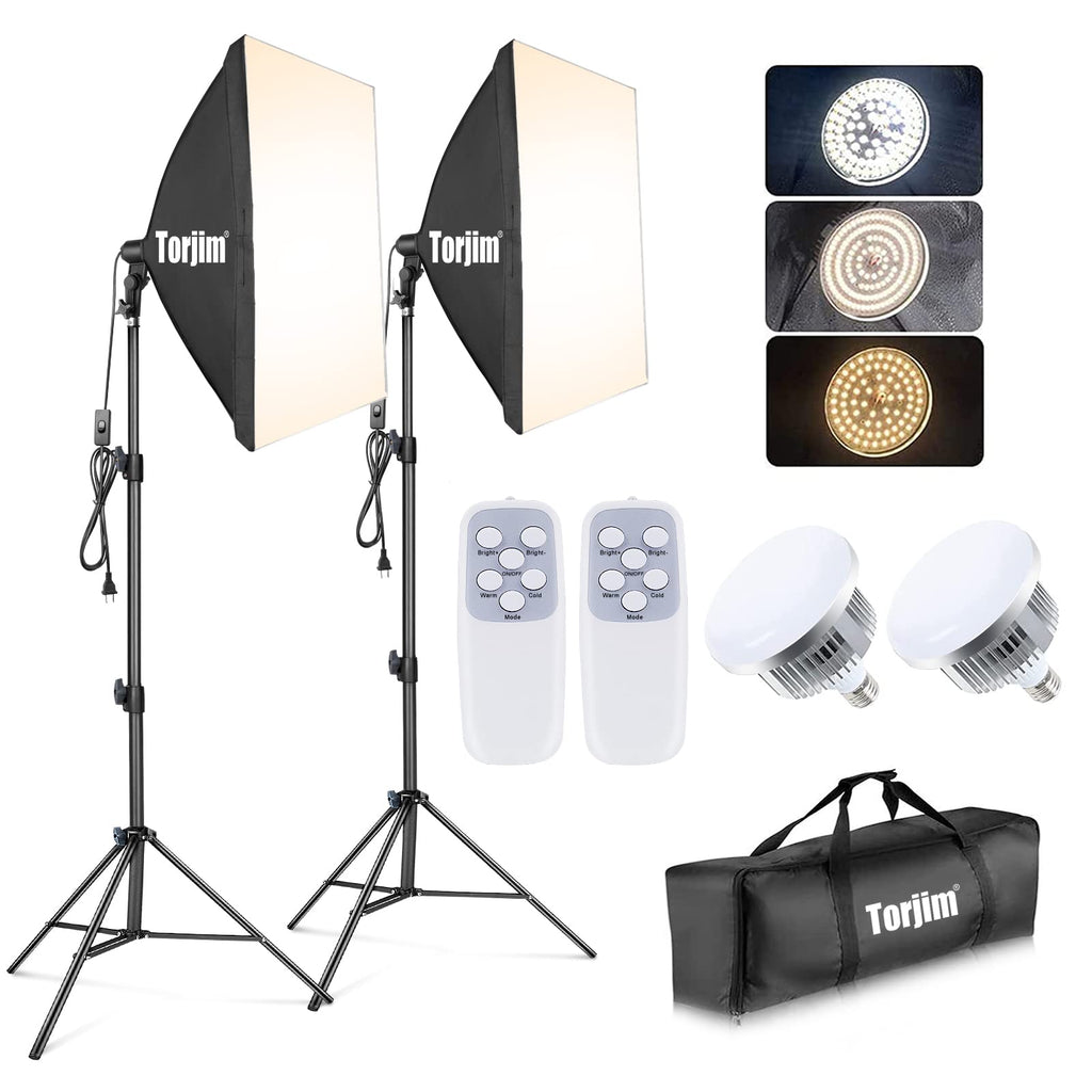 Open-Box New Torjim 2x 27 LED Softbox Photography Lighting Kit 3000-7500K.