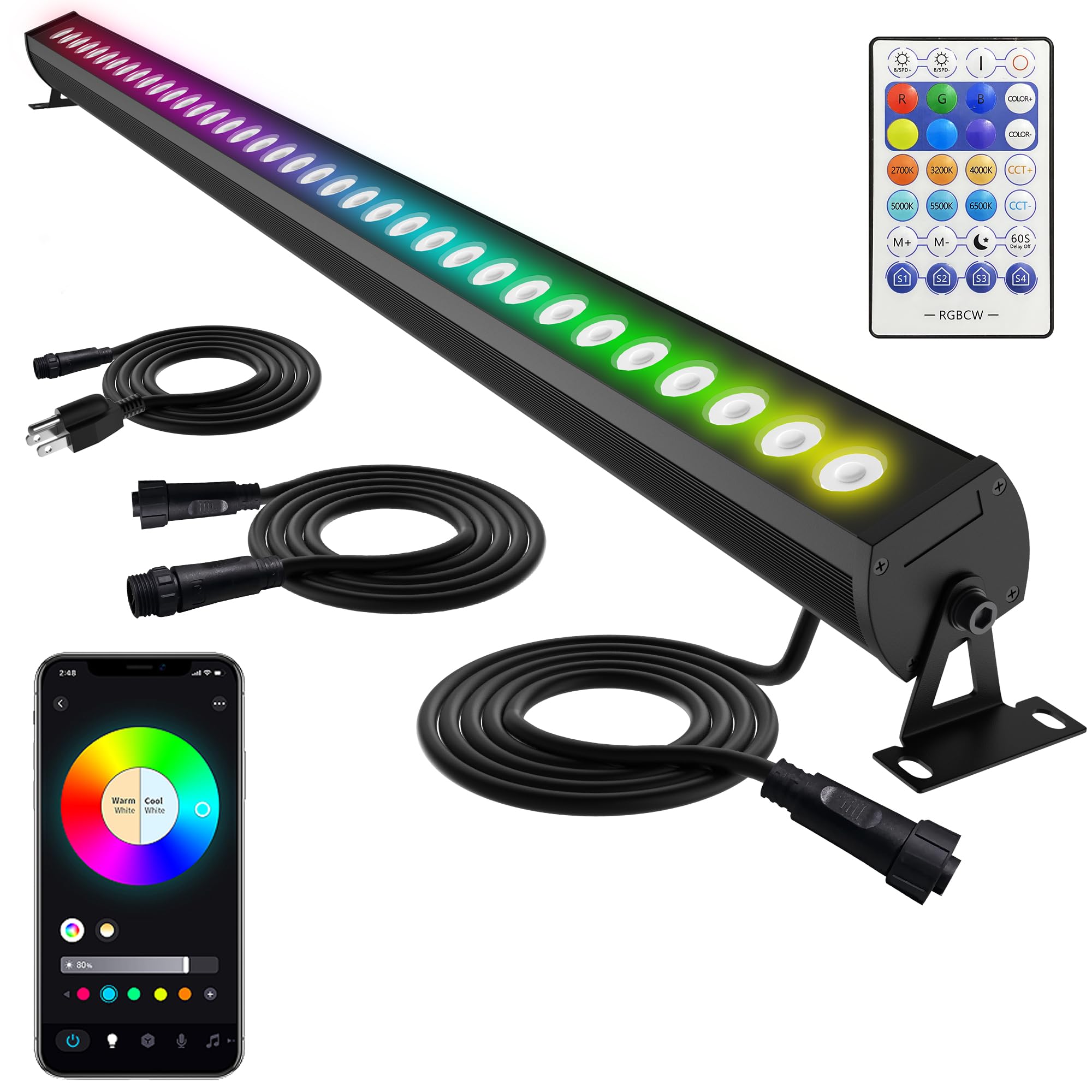 Umidkin Linkable LED Light Bar Outdoor Color-Changing, 40" RGBCW Wall Washer Light, 180W Smart Bluetooth App & Remote Control, 2700K-6500K Tunable White, IP65, for Stage, DJ, Home Patio & Commercial Retail $149.00