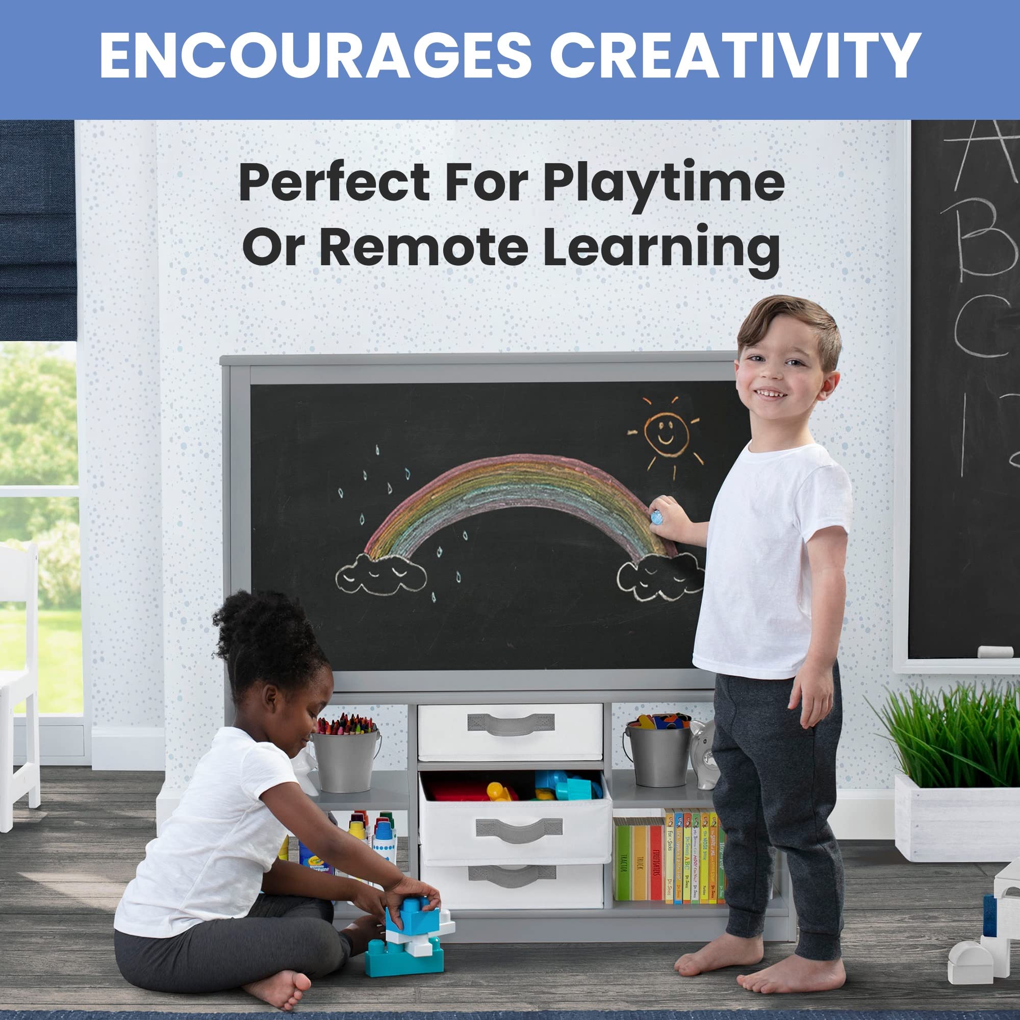 Delta Children at-Home Artist Center - Deluxe Double-Sided Easel and Storage Unit, Grey Retail $119.00