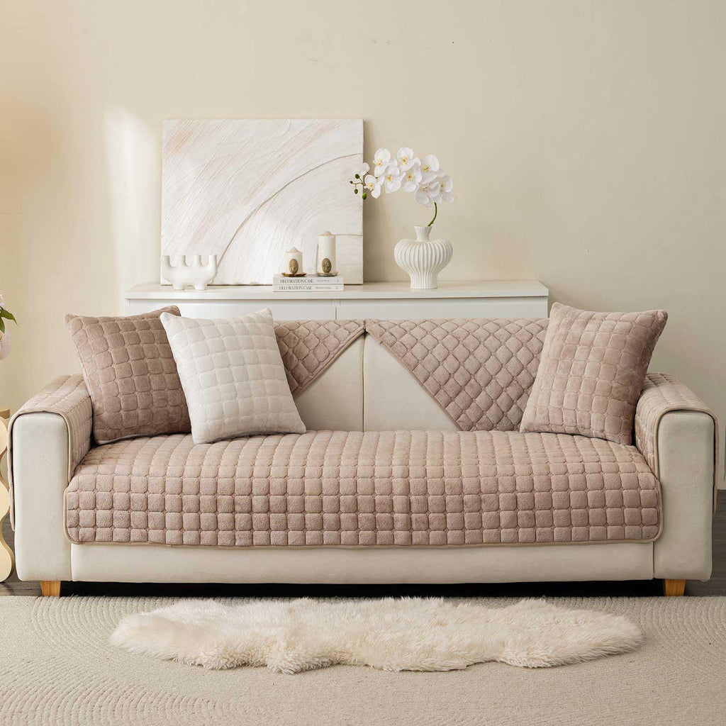 New Aucrovee Velvet Washable Non-Slip Sectional Couch Cover for Pets - Khaki 36x94 Retail $36.00