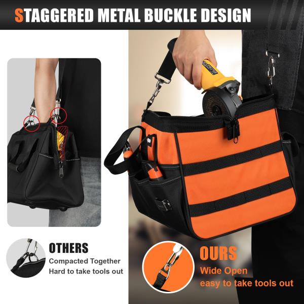 Extra Large 20 Heavy Duty Tool Bag Organizer with 16 Pockets Orange