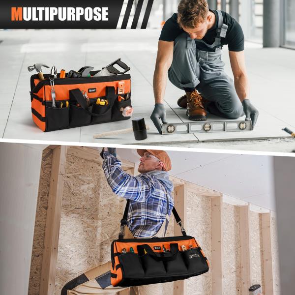 Extra Large 20 Heavy Duty Tool Bag Organizer with 16 Pockets Orange