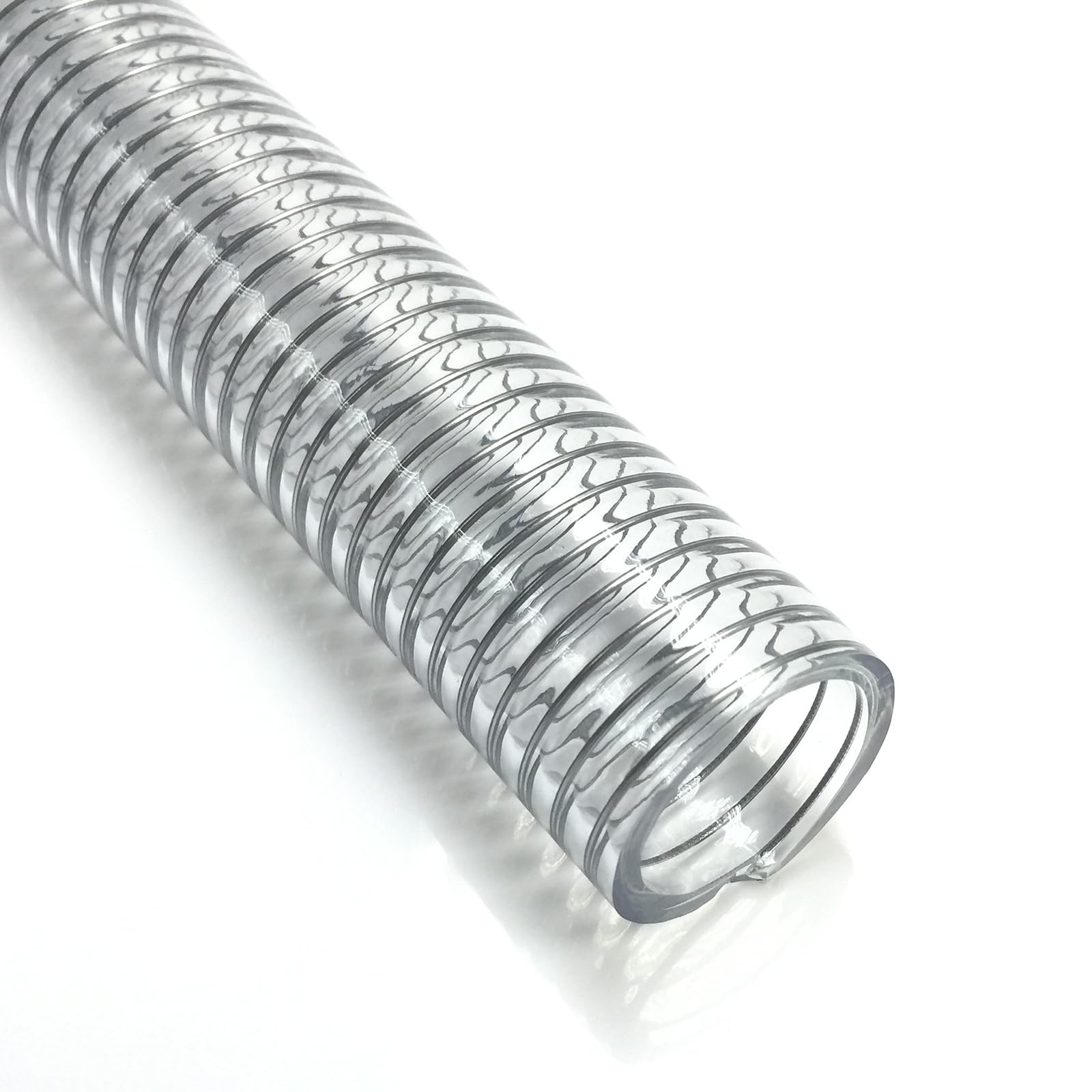 Clear Wire Reinforced Suction Hose 2” ID × 2-5/16” OD - 10ft Heavy Duty Flexible PVC Spiral Steel Wire Pipe High Pressure Vacuum Vinyl Tubing for Drawing Water Oil Powder (10 ft, 2" ID)