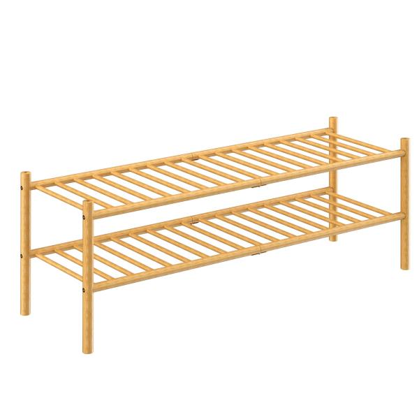 -Tier Bamboo Long Shoe Rack Stackable Wood Storage Organizer 35x11x13 Natural