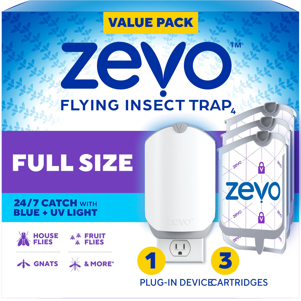 Open-Box New ZEVO Flying Insect Trap with Plug-In Blue  UV Light 3 Refills Retail $25.00