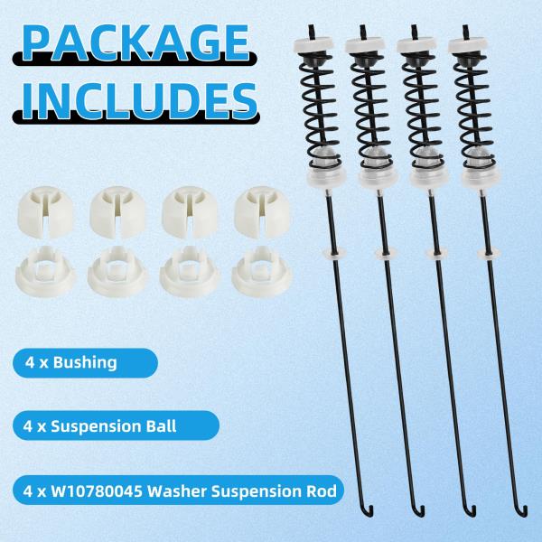 W10780045 WTW4816FW2 NTW4516FW2 NTW4605EW0 NTW4516FW1 WTW4800BQ1 Washer Suspension Rod Kit for Amana Whirlpool Kenmore WTW4800BQ0 RTW4516FW1 WTW4815EW0 NTW4516FW0 WTW4815EW1 WTW4816FW1 W10821951