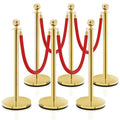 PCS Stanchion Post Crowd Control Barriers with 5 ft Red Velvet Rope Stainless Steel Gold