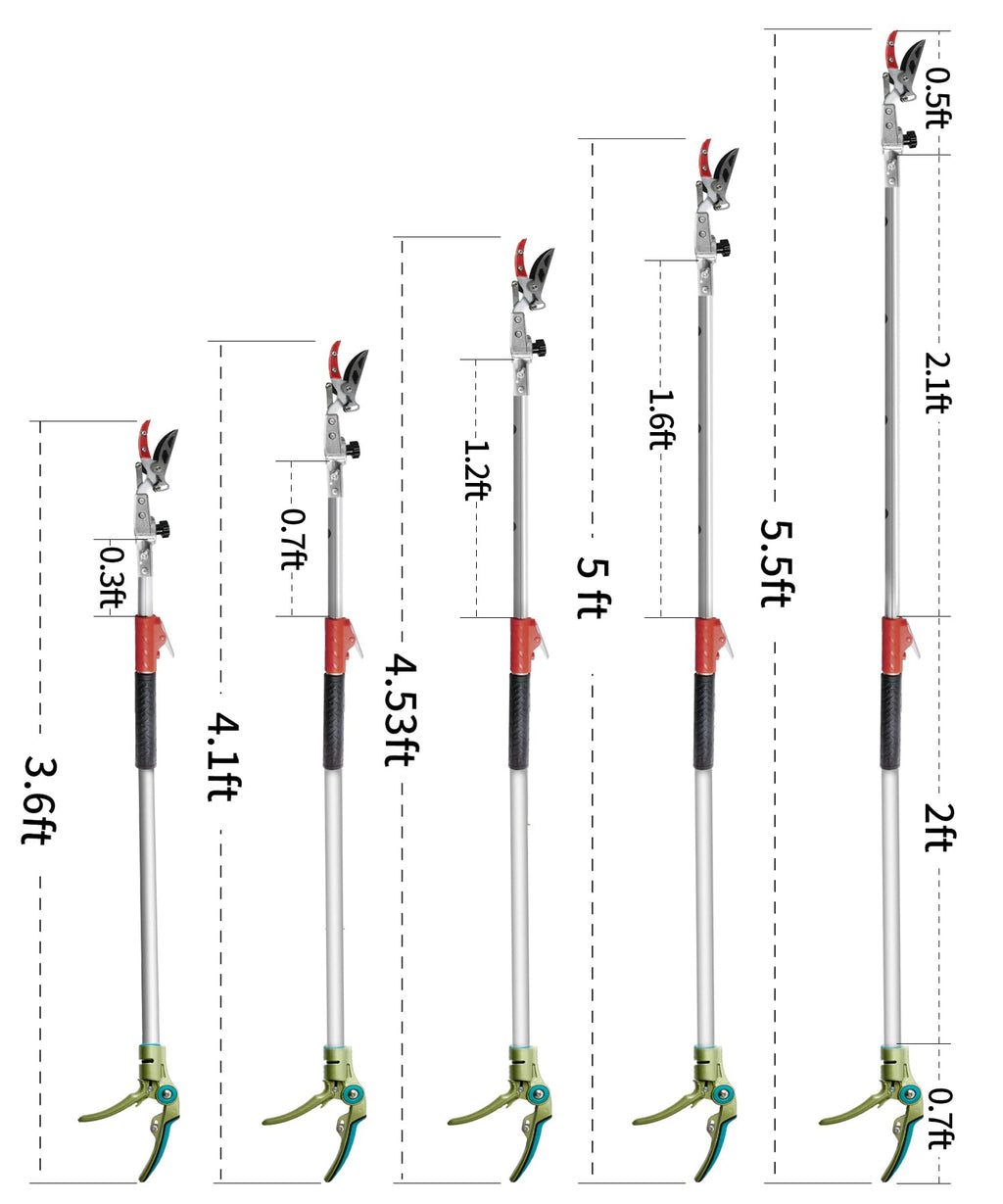 Garden Telescopic Pole Pruner 3.67-5.45 FT Extendable with Cut  Hold - Silver
