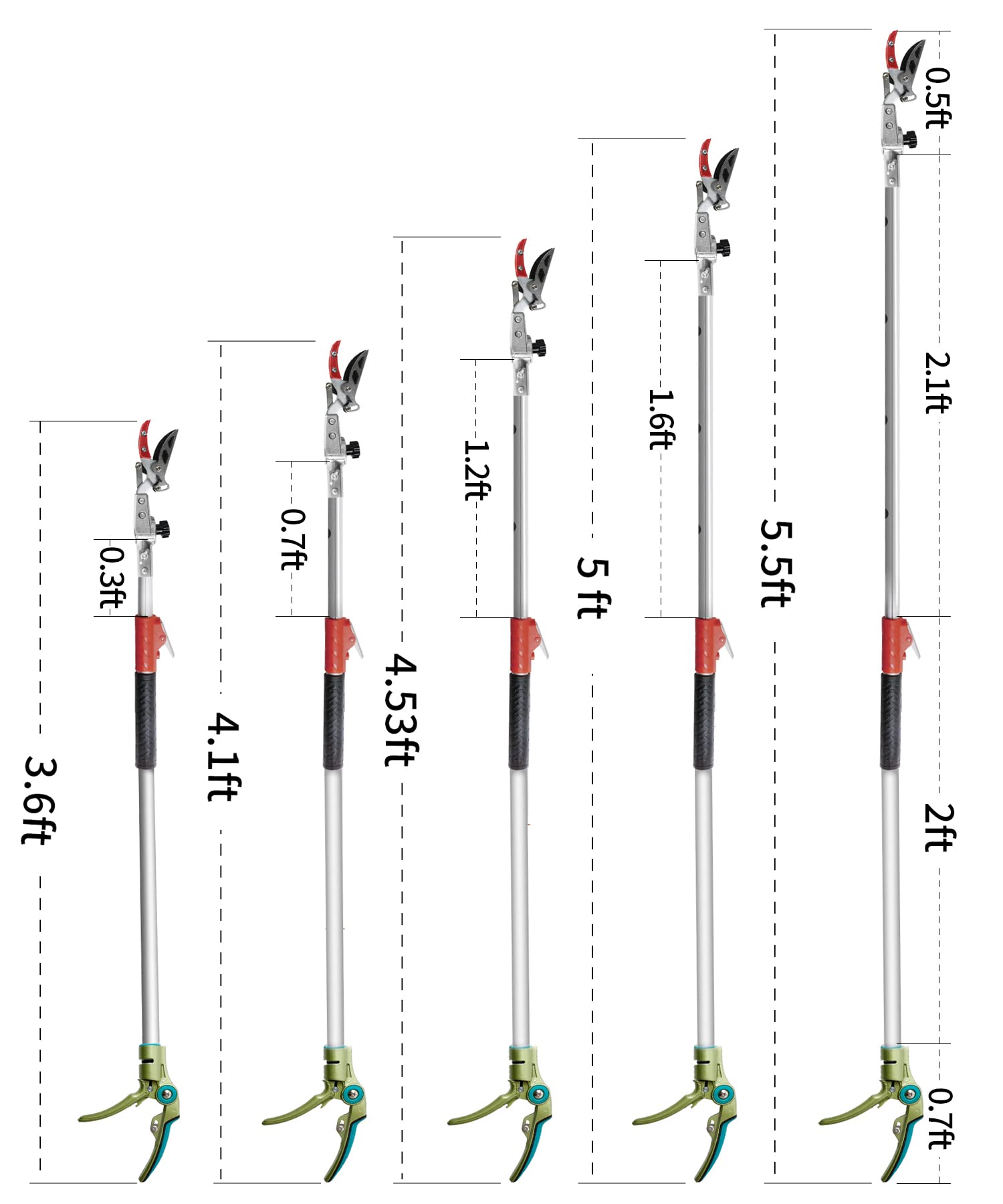Garden Telescopic Pole Pruner 3.67-5.45 FT Extendable with Cut  Hold - Silver