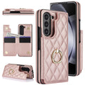 Samsung Galaxy Z Fold 6 Leather Wallet Case w Ring Card Holder Kickstand - Rosegold