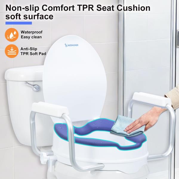 Raised Toilet Seat with Handles, Add 5 inch, Fits Round Toilet